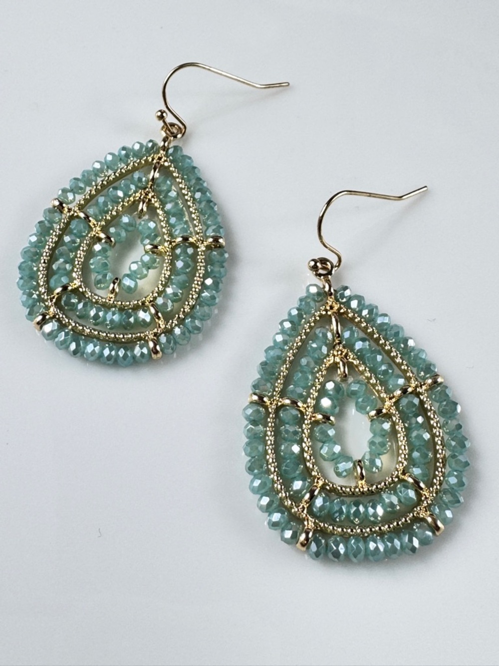 Free People Crystal Teardrop Earrings with Seafoam Green Beads